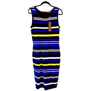 Black Striped Bodycon Dress Large Colorful Designer  NWT